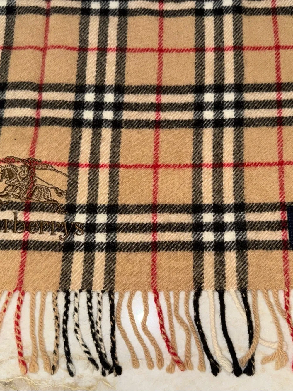 Classic Vintage Burberry Nova Check Wool Scarf with fringed edges